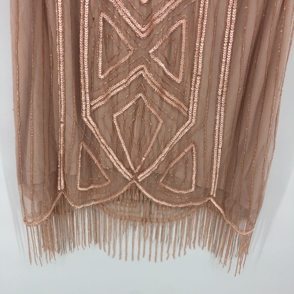 Starlet exclusive cap sleeve fringe sequin mini dress in blush ASOS Size 16 - Picture 7 of 12